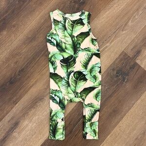 Posh Peanut Pink Sleeveless Romper Foliage Summer Outfit Beach Vacation 3-6m